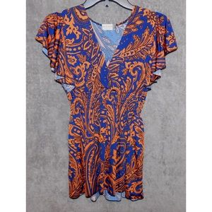 Jon & Anna blue and dark orange patterned blouse